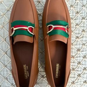Women's Designer Style Brown Loafers with Green and Red Accents